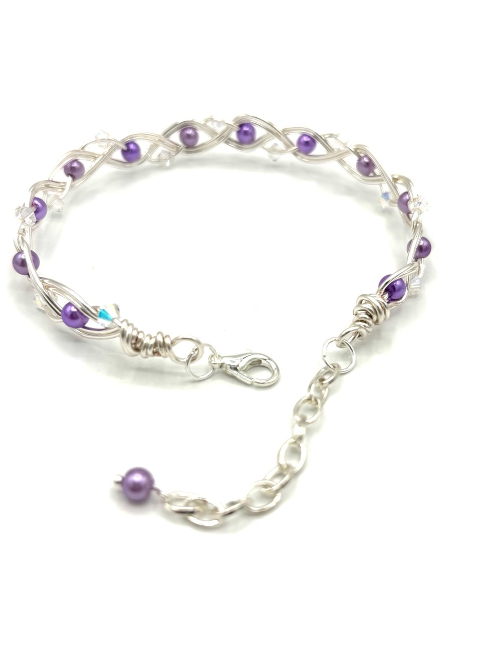 Hand Crafted Silver Wire Wrapped Bangle Bracelet with Purple Pearl - Picture 7 of 8